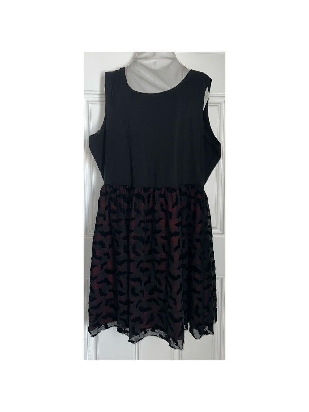 Hot Topic Plaid Bat Mesh Overlay Skater Dress (2X)